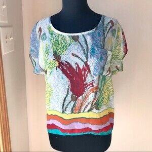 LILY WHITE Shirt Colorful Rainbow Blouse Floral Floaty Top